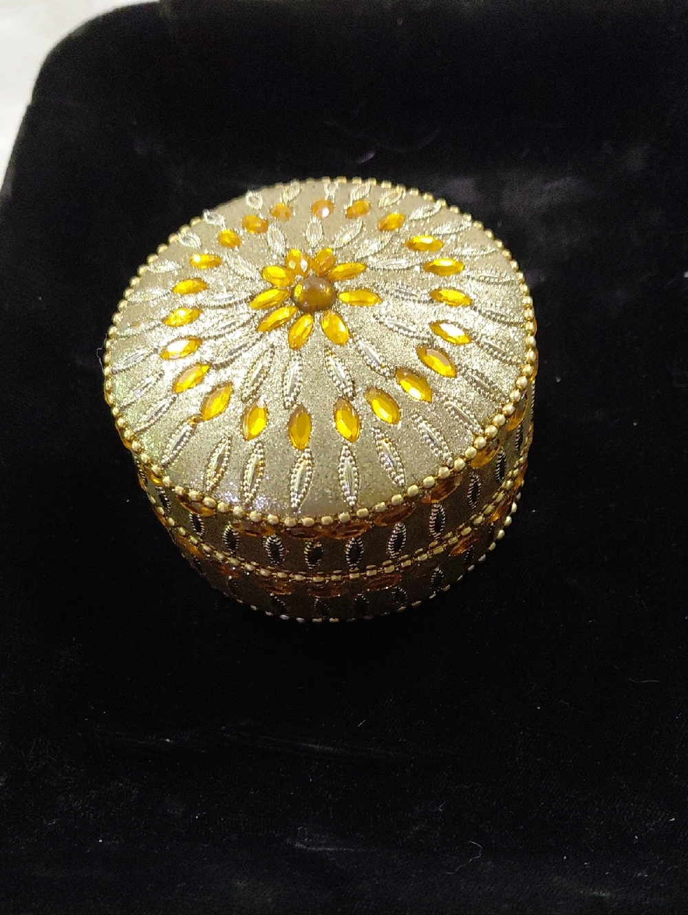Gold and Yellow Embellished Round Jewelry Box - Women Jewelry
